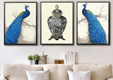 Paint by Numbers Adults Blue Peacock with DecoratIVe Vase Triptych